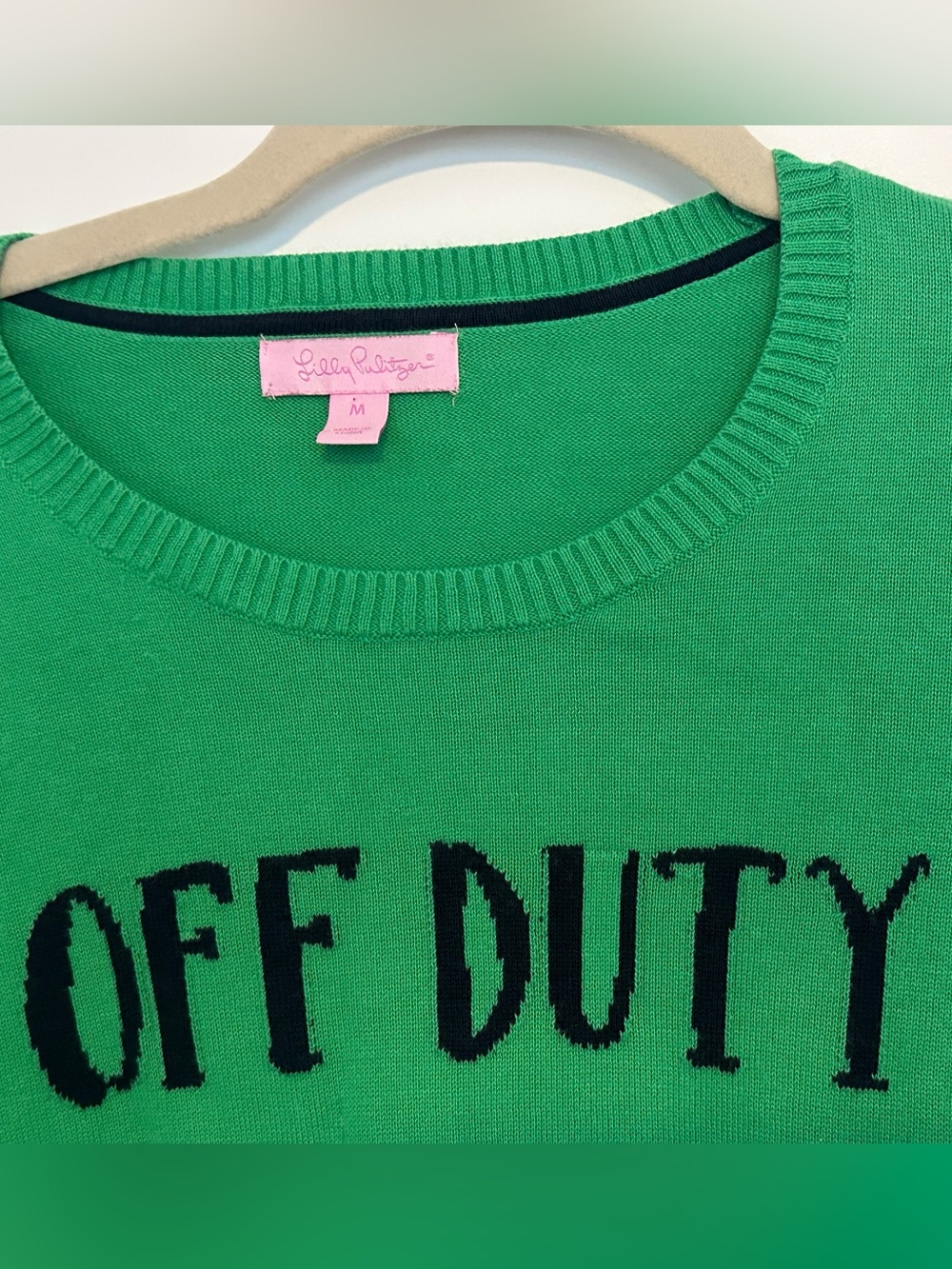 Lilly Pulitzer Green Crewneck Sweater with Navy writing